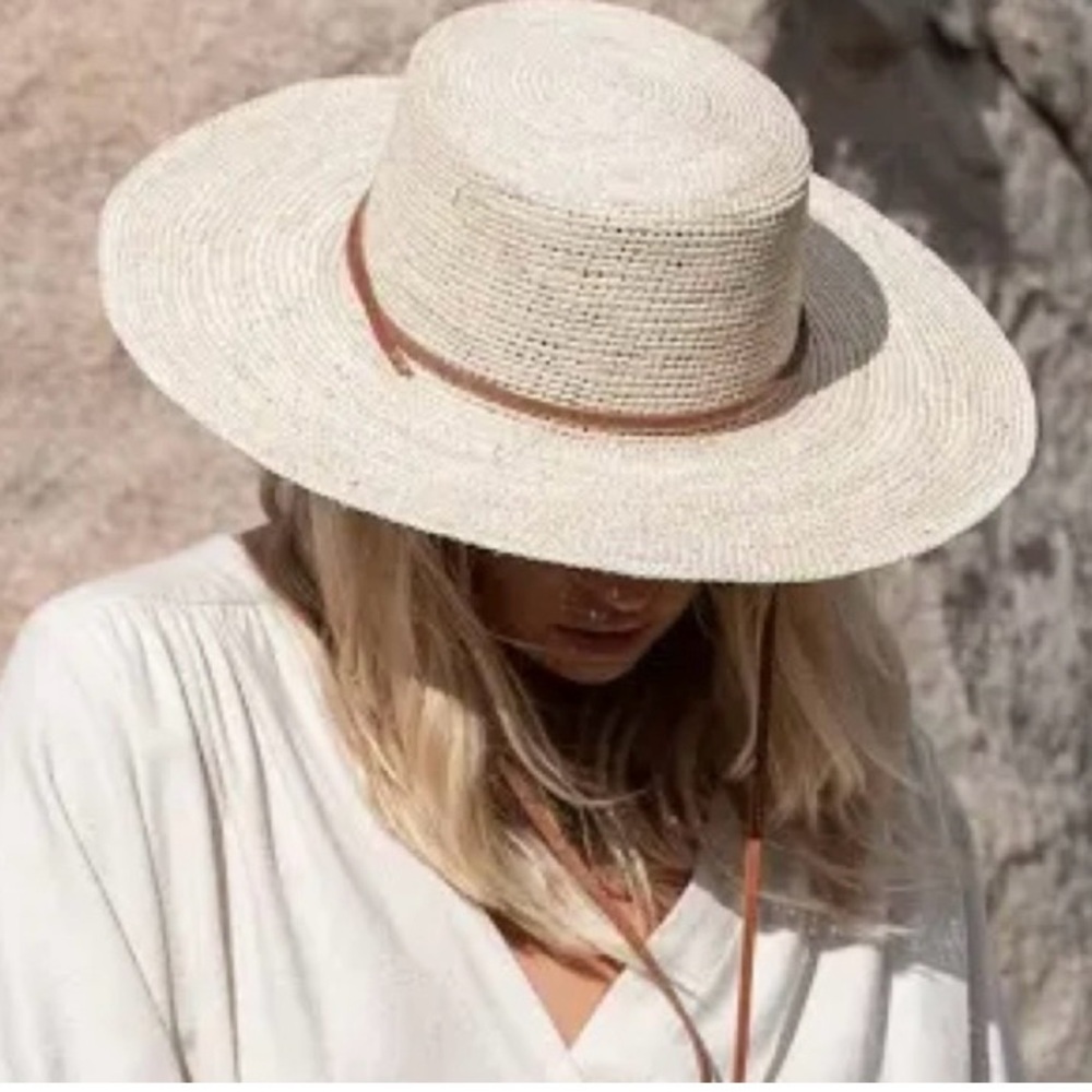 Made by Minga women’s wide Brim Straw Hat with Brown Band - Picture 2 of 7